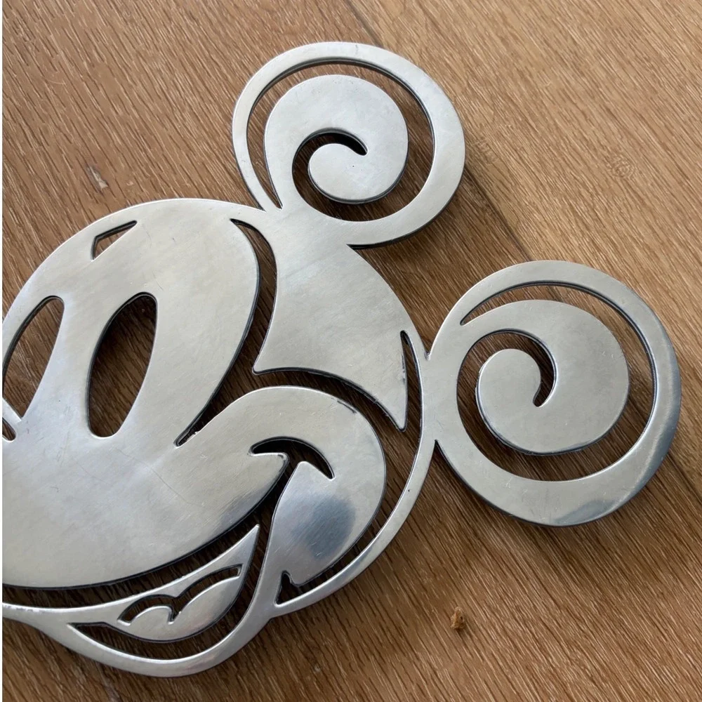Disney Parks Mickey Mouse Metal Trivet Silver Swirl Cutout